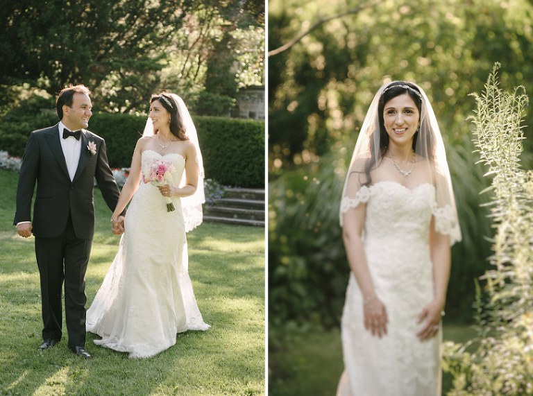 Wedding couple walk in the park