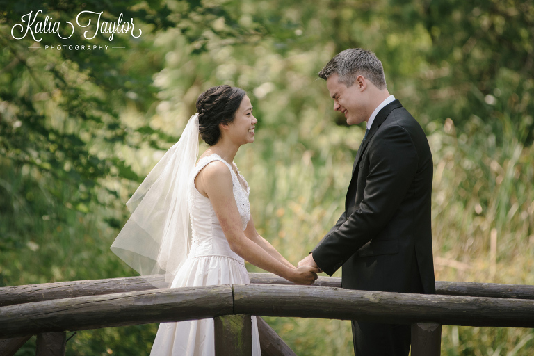 An emotional moment - bride and groom see each other for the first time on wedding day. James Gardens, Toronto wedding photography.