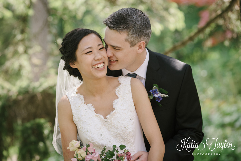 This wedding couple are always smiling. James Gardens, Toronto wedding photography.