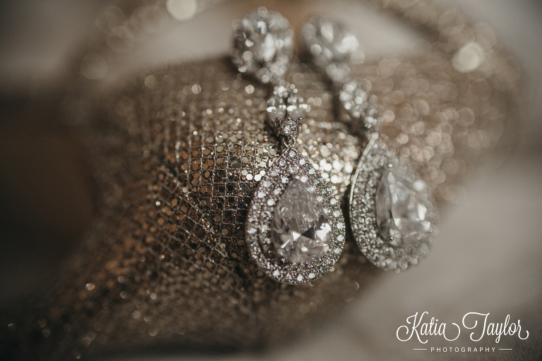 Beautiful droplet earrings on sparkly shoes. Toronto Ontario wedding photography.