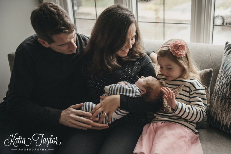 Family with newborn baby boy and big sister. Toronto newborn portrait.