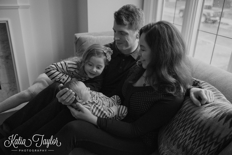 Family with newborn baby boy and big sister. Toronto newborn portrait.