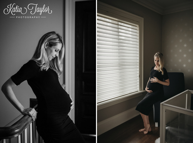 Pregnant woman in her home. Toronto lifestyle maternity portraits.