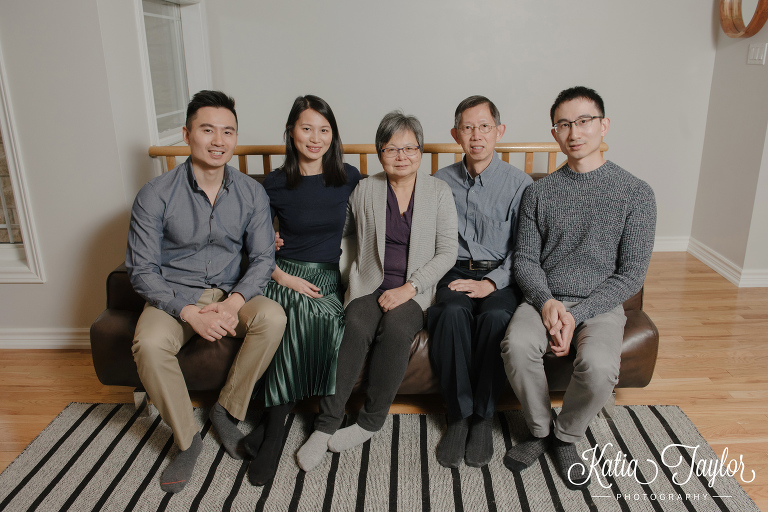 Extended family portrait at home for the holidays. Toronto lifestyle photographer.