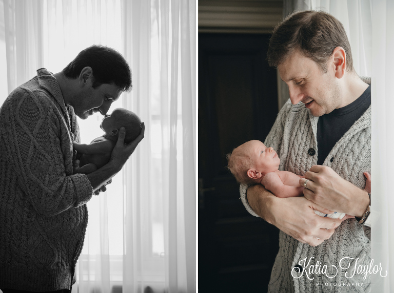 Proud daddy with his newborn baby boy. Toronto newborn photos.