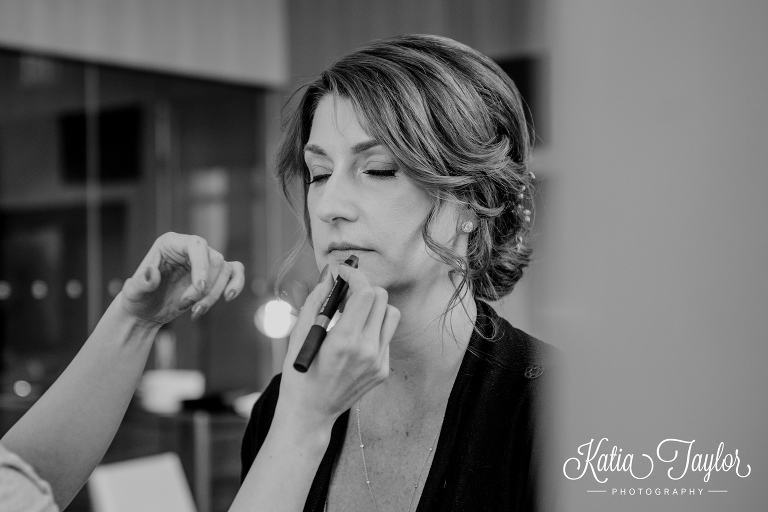 Bride getting her makeup done. Toronto wedding photographer. Shangri-La Hotel wedding.