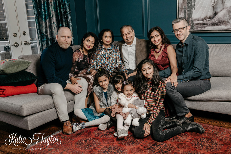 Toronto extended family portrait session at home indoors.
