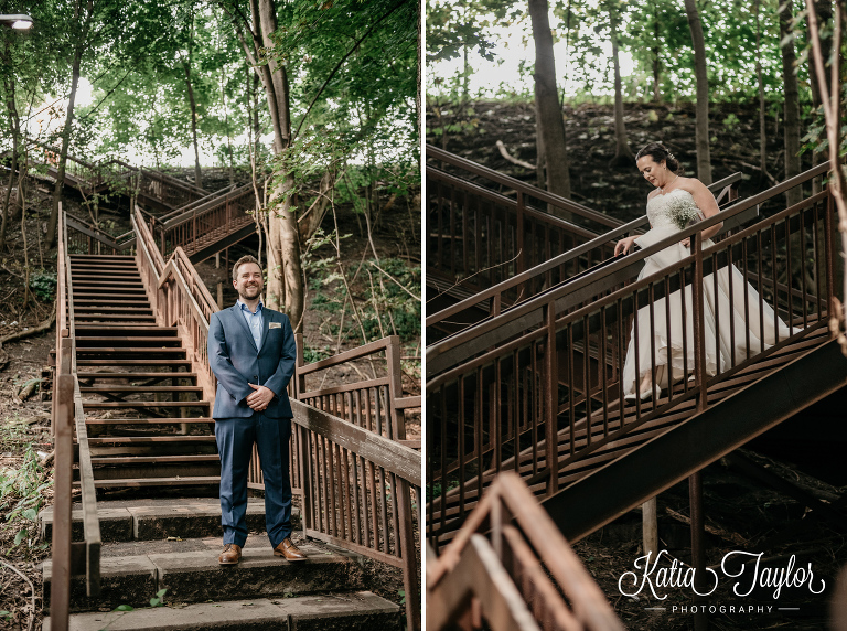 Bride and groom's first look at Toronto's High Park. Toronto Wedding Photography.