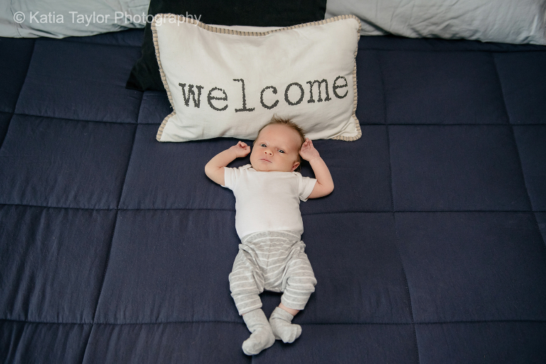Newborn baby boy on the bed